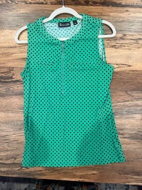 New York & Company Green Polka Dot Sleeveless Zip-Front Tank